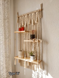 Premium Red Wine Color Macrame Wall Hanging Shelf With Wooden Base For Cafe Or Boutique Display Shelf For Styling Products - Product Image 3