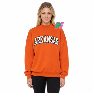 Sudadera con Cuello Alto Estilo Arkansas, Personalizada con Apliques de Letras, Bordado de Alta Calidad, Color Naranja - Product Image 2