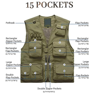 Chaleco Utilitario Multibolsillos Negro para Hombre, Cierre de Cremallera, Transpirable, para Pesca, Caza y Camping - Product Image 5
