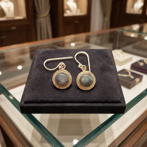 Natural Labradorite Gemstone Earrings with Brass Setting Handmade Jewelry - Product Image 2