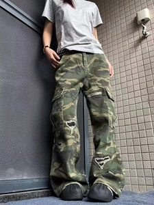 Pantalones Cargo Rotos y Holgados Estilo Y2K para Hombre, Cintura Alta, Pierna Ancha, Múltiples Bolsillos, Estilo Hip Hop - Product Image 3