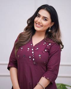 Maroon V-Neck A-Line Midi <b>Dress</b> with Sequin Embroidery Long Sleeve Casual <b>Loose</b> Fit Woven Cotton Summer <b>Dress</b> - Product Image 2