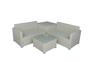 Ensemble de salon de jardin modulaire moderne en rotin pour 4 personnes avec coussins et table en verre - Product Image 4