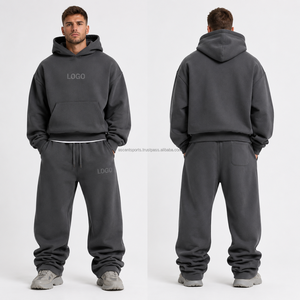 Ensemble deux pièces personnalisé avec logo imprimé en relief, épaules tombantes, en molleton double face, capuche à cordon de serrage, poignets élastiques, vêtements de sport OEM - Product Image 6