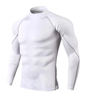 Camiseta Deportiva de Manga Larga para Hombre, Cuello Alto, Tejido de Punto, Secado Rápido, Corte Ajustado, Color Blanco - Product Image 1