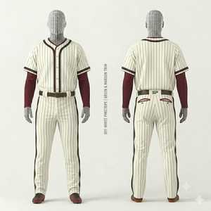 Custom <b>Baseball</b> Uniform Set White Pinstripe Maroon Trim Men's Short Sleeve Jersey Pants Regular Fit All Seasons Sportswear - Product Image 1