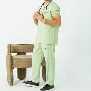 Uniforme Médico Unisex de Dos Piezas en Pana de Algodón Azul, Transpirable y de Alta Calidad, con Detección de Agujas, para Trabajadores de la Salud - Product Image 4