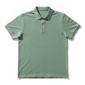 Chemise boutonnée décontractée pour homme en piqué interlock respirant à manches courtes, col contrastant, logo imprimé sur le devant - Product Image 1