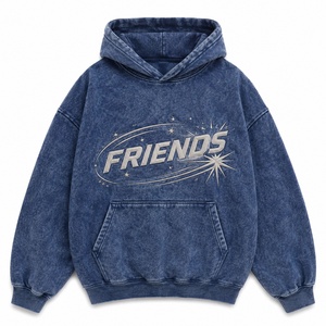 Premium Blue Hooded Sweatshirt Unisex Oversized Cotton French Terry Casual Autumn Pullover with Front Logo Pocket Design - Product Image 2