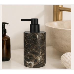 Natural Brown Marble Soap Dispenser with Matte <b>Black</b> <b>Pump</b> Eco-friendly Modern Design for Bathroom Use - Product Image 6