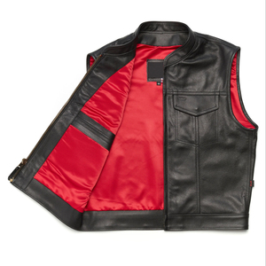 Gilet de motard pour homme en cuir véritable noir, style vintage, imperméable, écologique, fermeture éclair sur le devant, sans manches, vente en gros - Product Image 3