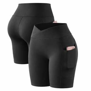 Shorts de yoga personnalisés pour femmes, taille haute unie, élastique, avec poches, sans coutures, effet froncé aux fesses, séchage rapide, vêtements de sport OEM sous marque privée - Product Image 5