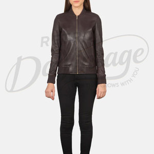Women Burgundy Real <b>Leather</b> Bomber <b>Jacket</b> Slim Fit Premium Sheepskin Casual Winter Outerwear Fashionable Zip Up Coat - Product Image 4