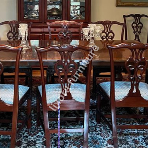 Ensemble de table à manger en bois massif artisanal de luxe pour 6 personnes, chaises sculptées ornées, finition miel premium - Product Image 4