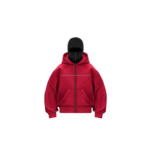 Sweat-shirt à capuche balaclava pour homme, demi-zippé, double capuche, 100% coton, coupe-vent, brodé, veste de sport pour l'hiver - Product Image 2