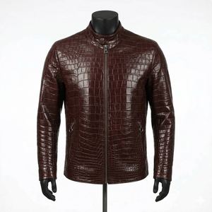 Chaqueta de Cuero Genuino de Moda al por Mayor con Cremallera, Precio de Mayoreo, Chaqueta de Cuero PU de Color Sólido para Invierno - Product Image 1