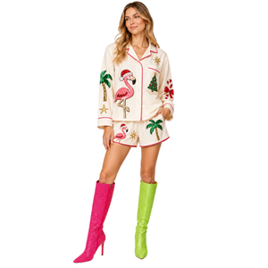 Conjunto de Falda y Top de 2 Piezas para Mujer, Color Azul Claro, con Bordado de Cascanueces Navideño, Cuello Redondo, Falda Asimétrica, Primavera/Verano, Venta al Por Mayor - Product Image 5
