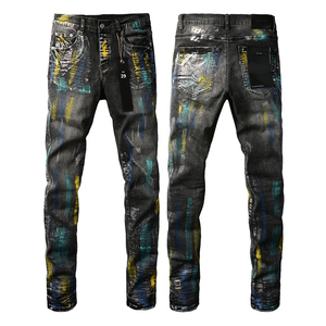 Jean en denim pour homme de luxe, coupe slim, taille mi-haute, droit, respirant, extensible, déchiré, délavé, écologique, hiver, style Hip Hop - Product Image 5