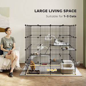 Gabbia per Gatti in Metallo Nero da 55 Pollici Smontabile con Piattaforme e Rampe per 1-3 Gatti, Accessorio per Casa e Arredamento - Product Image 3