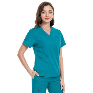 Wholesale Women Blue <b>Scrub</b> <b>Set</b> V-Neck Top And Pants Hospital Uniform Polyester Cotton Woven Fabric Custom <b>Scrub</b> Uniform <b>Set</b> - Product Image 4