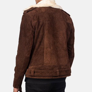 <b>Men's</b> Brown <b>Suede</b> Motorcycle <b>Jacket</b> With Faux Fur Lining Zipper Closure Winter Moto Biker Style Slim Fit - Product Image 4