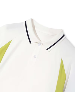 White Short Sleeve Polo Shirt Lime Green Navy Blue Accents Eco-Friendly Breathable Quick Dry Casual Boys Wear Polyester/Cotton - Product Image 5
