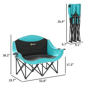 Sedia da Campeggio Pieghevole Verde per Adulti con Braccioli Imbottiti e Portabicchieri, Doppia Sedia da Campeggio con Borsa per il Trasporto per Uso Esterno - Product Image 3