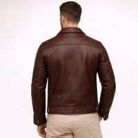Veste de moto en cuir d'agneau marron pour homme, imperméable, col rabattu, fermeture éclair, manches régulières, vêtements d'hiver, fourrure d'agneau
