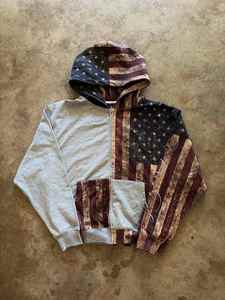 Sudadera con capucha para hombre con cremallera, 100% algodón, con apliques de costura, parches pesados desgastados y patchwork, de fabricante personalizado - Product Image 5