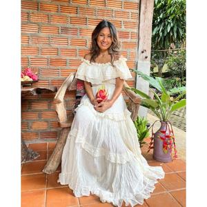 Vestido Maxi de Maternidad Boho de Algodón con Escote Bardot, Diseño sin Espalda y Volantes para Verano - Product Image 3
