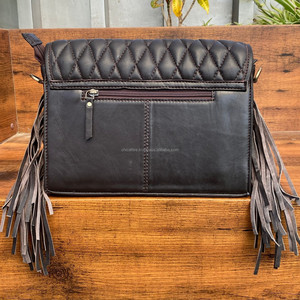 Nouveau sac à bandoulière en cuir véritable de vache véritable usiné à la main de mode occidentale sac à bandoulière en cuir matelassé marron pour femmes - Product Image 5