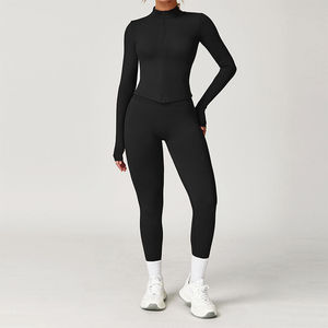 Customized Logo High Quality Workout Yoga Sets <b>for</b> Women Solid Pattern Long Sleeve Zipper Top <b>Leggings</b> Fitness Sportswear - Product Image 1