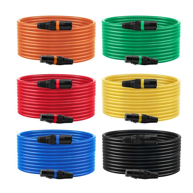6 Pack 20ft XLR Cable Gold-Plated 3 Pin Microphone & Speaker Cord Wires Shielded Balanced DMX Male Female 5mm Outer Diameter