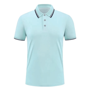 Chemise polo homme élégante, décontractée, à motif uni, manches courtes, séchage rapide, jersey de coton de haute qualité, bleu golf. - Product Image 1