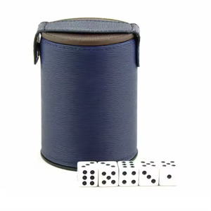 Copa de Dados Redonda de PU Azul, Estilo Clásico, Estuche de Almacenamiento Duradero para Juegos de Adultos - Product Image 4