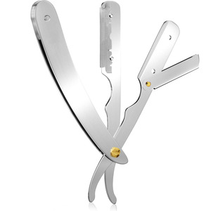ที่ใส่ใบมีดโกนสำหรับผู้ชาย ด้ามจับสแตนเลส ที่ใส่ใบมีดโกนแบบตรงสำหรับช่างตัดผม ที่ใส่ใบมีดโกนแบบพับได้ - Product Image 3