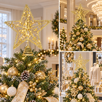 Décor de Noël pour la maison : étoile dorée lumineuse à piles avec bordure en boucle et ampoules LED chaudes pour le sommet du sapin