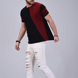 เสื้อยืดแขนสั้นผู้ชาย คอโอ ทรงลำลอง แต่งขอบตัดสี ดีไซน์เรียบง่าย - Product Image 2