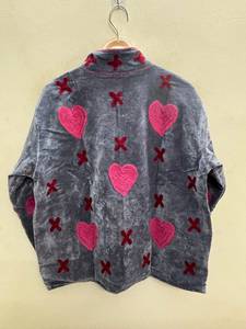 Veste Suzani en velours d'hiver de style ethnique, col montant, design réversible, broderie florale, extérieur en coton, pour festivals et tenues décontractées - Product Image 2