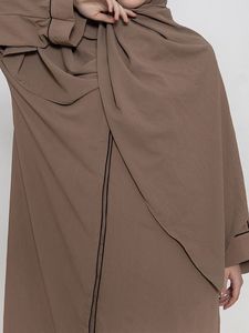 Women's Brown <b>Abaya</b> Floor Length Loose Fit Long Sleeve Embroidered Floral Modest Daily Wear Middle East Style Cotton <b>Dress</b> - Product Image 3