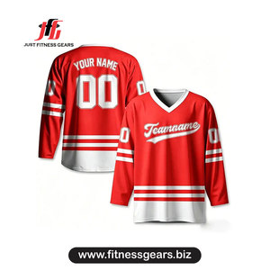 เสื้อฮอกกี้น้ำแข็งสั่งทำพิเศษ สีเขียวทอง คอวี แขนสามส่วน ระบายเหงื่อได้ดี ชุดทีมชาย - Product Image 2
