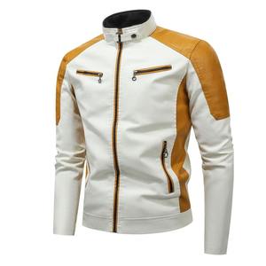 เสื้อแจ็คเก็ตหนัง PU สีดำสำหรับผู้ชาย สไตล์ไบค์เกอร์ แฟชั่นลำลองสำหรับขี่มอเตอร์ไซค์ แจ็คเก็ตฤดูหนาวแบบซิป คอทรงโอ ทรงเข้ารูป กันลม - Product Image 3