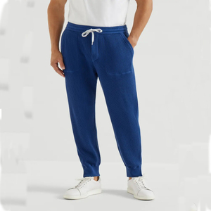 Pantalones Deportivos de Felpa Tejida Azul para Hombre, Marca Little Paws Trainers, Diseño Personalizado ODM, Cintura Elástica con Cordón, Pantalones Casuales 100% Algodón - Product Image 1