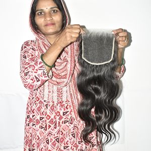 Producto económico al por mayor: Extensiones de cabello humano indio natural negro con cutícula alineada, HD 6*6 Closure Bodywave. - Product Image 1