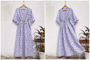 Cotton Floral Kaftan <b>Dress</b> Women Blue Printed Kaftan <b>Lounge</b> Wear Beach Cover Up Soft Cotton Nightwear Kaftan <b>Dress</b> - Product Image 3