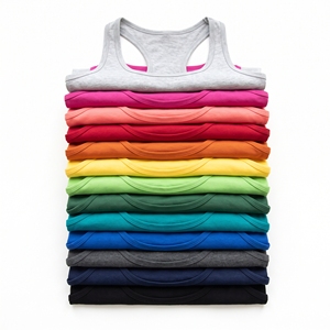 Blue Knitted Ribbed Breathable Casual Women <b>Tank</b> <b>Top</b> <b>Racerback</b> Sleeveless Front Logo Fitness Shirt for Yoga Running Gym - Product Image 2