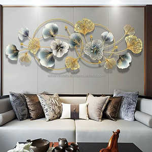 Ensemble de 2 pièces d'art mural en métal encadré de style nordique, sculpture murale en forme de feuille de ventilateur à fleurs bleues dégradées, décoration d'appoint pour le salon - Product Image 6