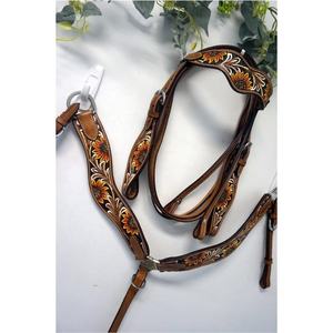 Selle Western pour enfant en cuir véritable de qualité supérieure avec ensemble de harnais, motif floral tournesol, courbée, personnalisable en couleur et taille - Product Image 3
