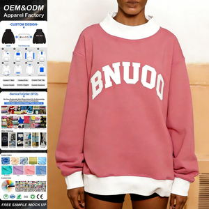 Sudadera Rosa con Apliques de Letras Varsity para Mujer, Sudadera Casual con Capucha, Manga Larga, Cuello Alto, Diseño Colorblock, Ropa OEM - Product Image 3