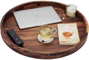 Plateau de service rond en bois, plateau artisanal en bois pour accueillir avec aisance - Product Image 2